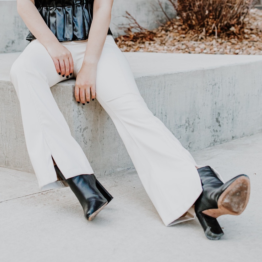 Free People Real Deal Vegan Leather Flare Split Hem Pants